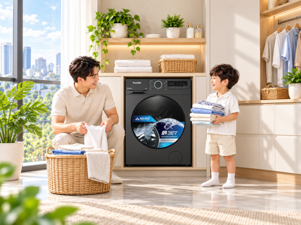Bộ đôi giặt sấy Funiki giúp gia đình trẻ chủ động chăm sóc quần áo hằng ngày